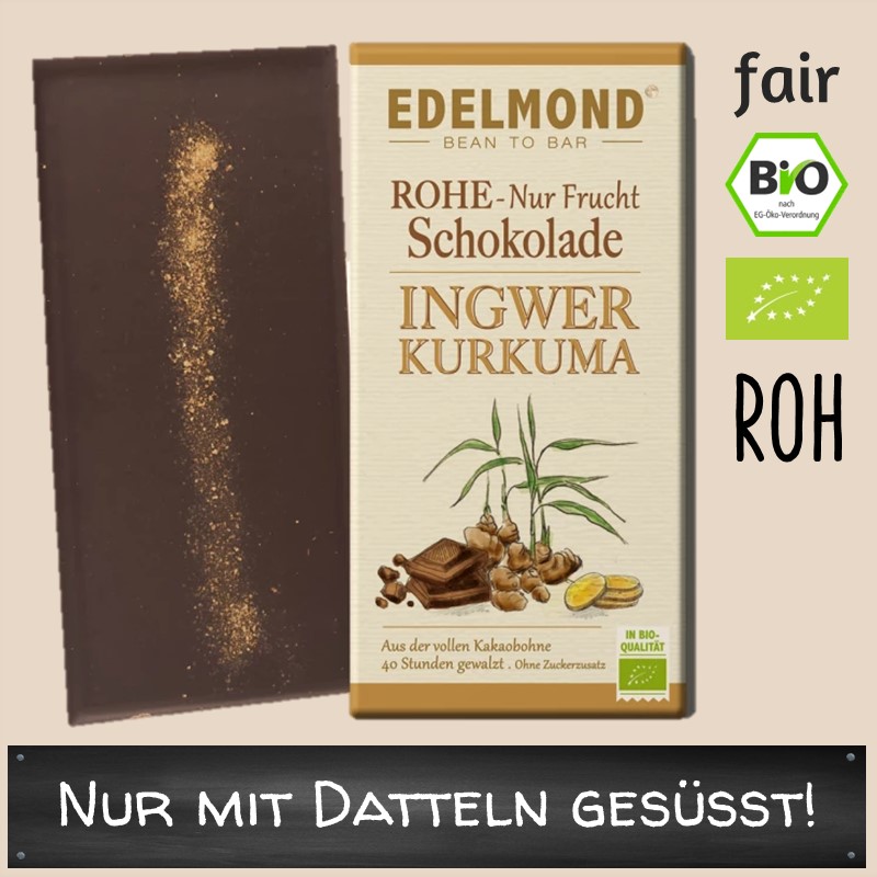 Rohe 75% "Nur Frucht" Ingwer-Kurkuma. Bio Fair