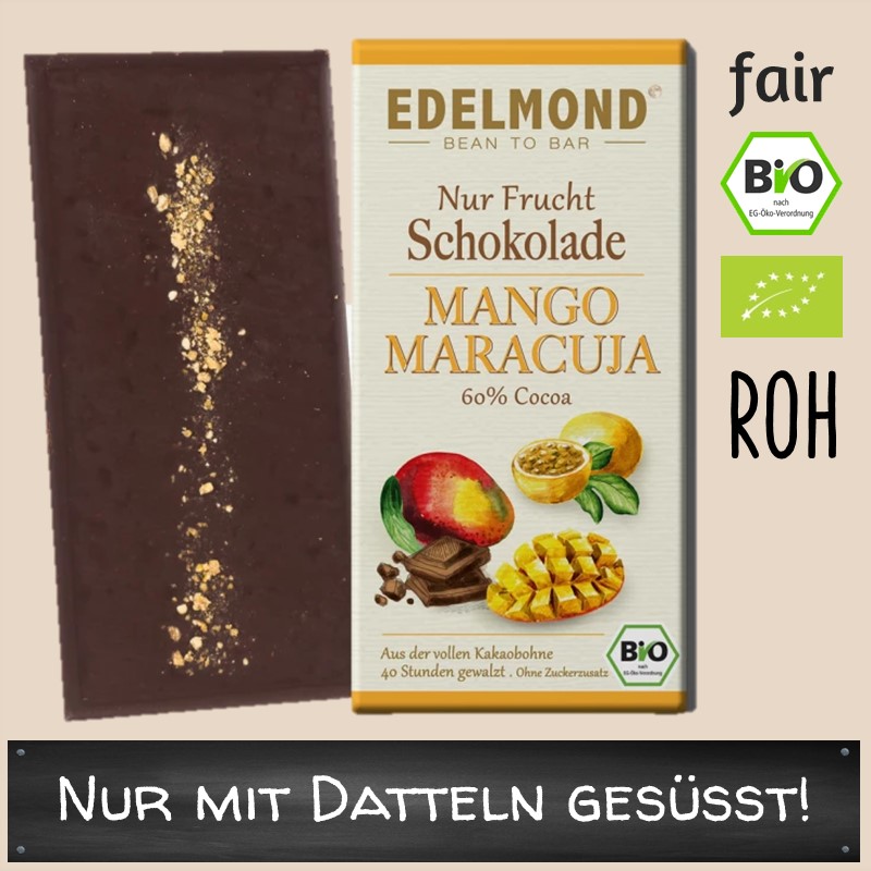 Rohe 75% "Nur Frucht" Mango-Maracuja. Bio Fair