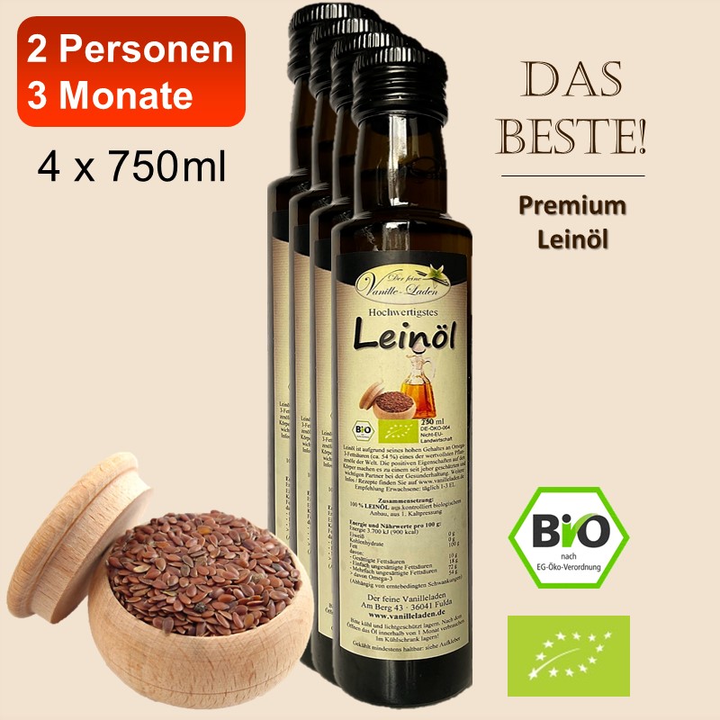 3-Monats-Empfehlung für 2 Personen / BIO-Leinöl (4 x 750 ml)