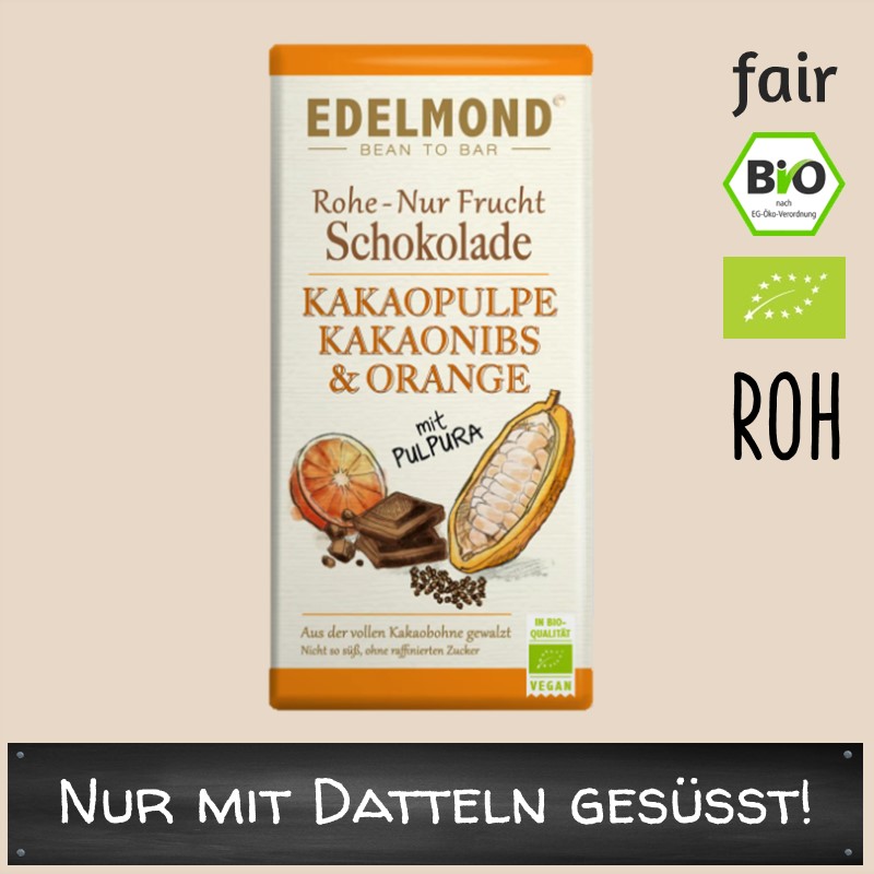 Rohe 75% "Nur Frucht" Nibs Orange Pulpura. Bio Fair