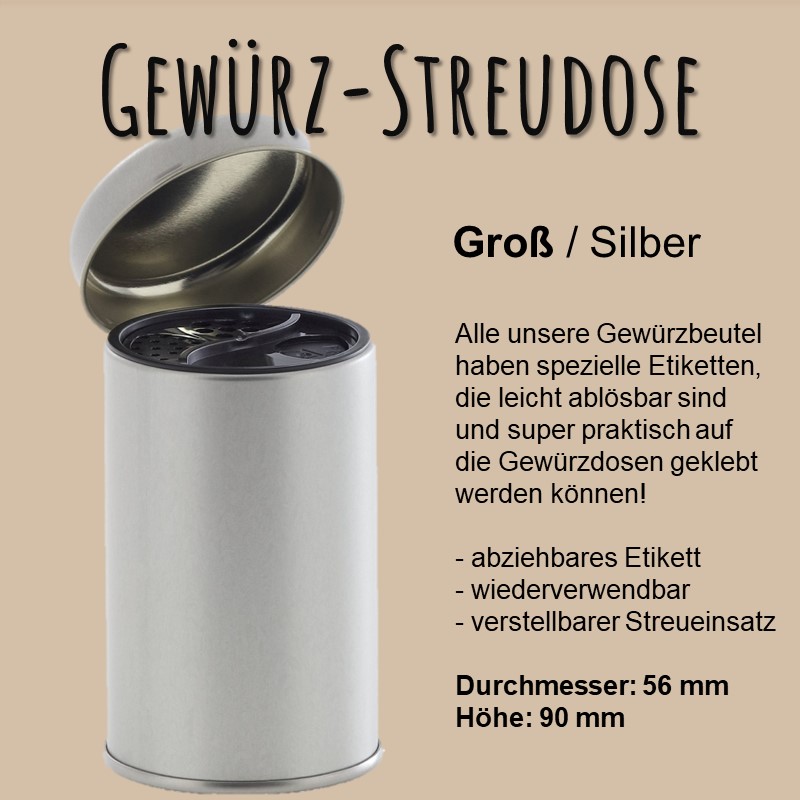 Gewürzdose Silber - groß (leer, zum Befüllen)