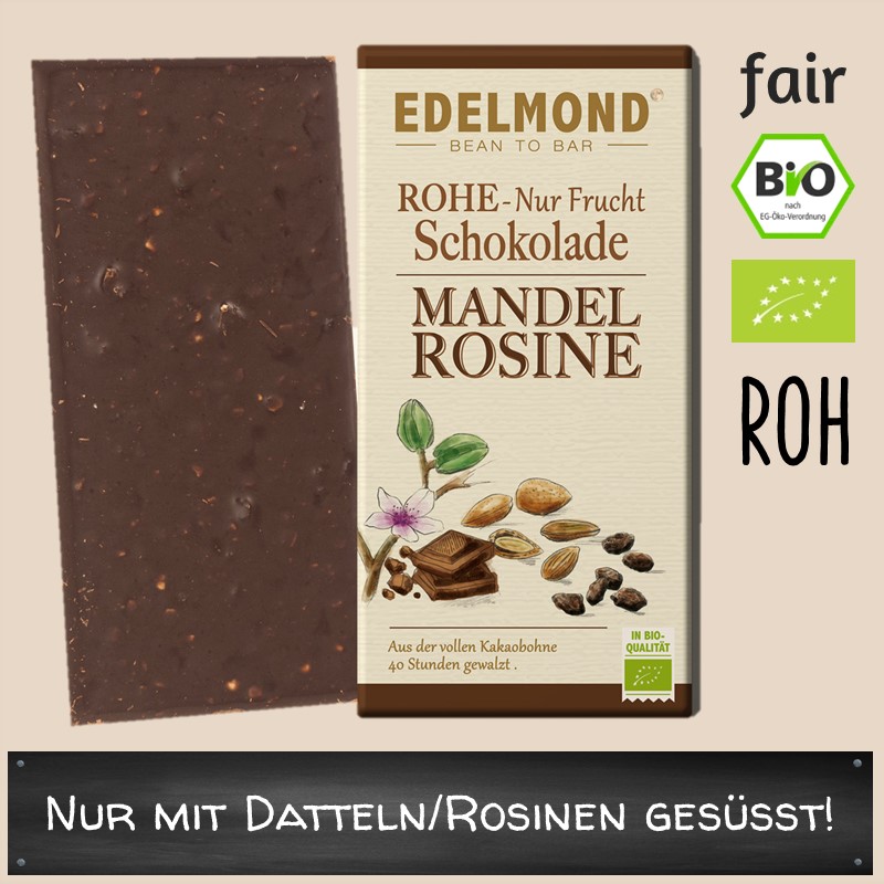 Rohe 75% "Nur Frucht" Mandel-Rosine. Bio Fair